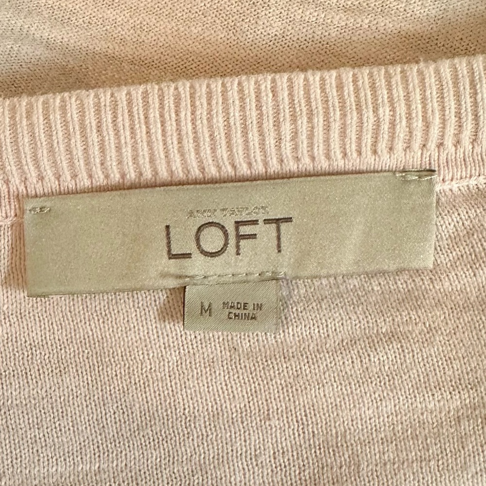 LOFT Pink Round Neck Cardigan Sweater Size Medium - Picture 3 of 4